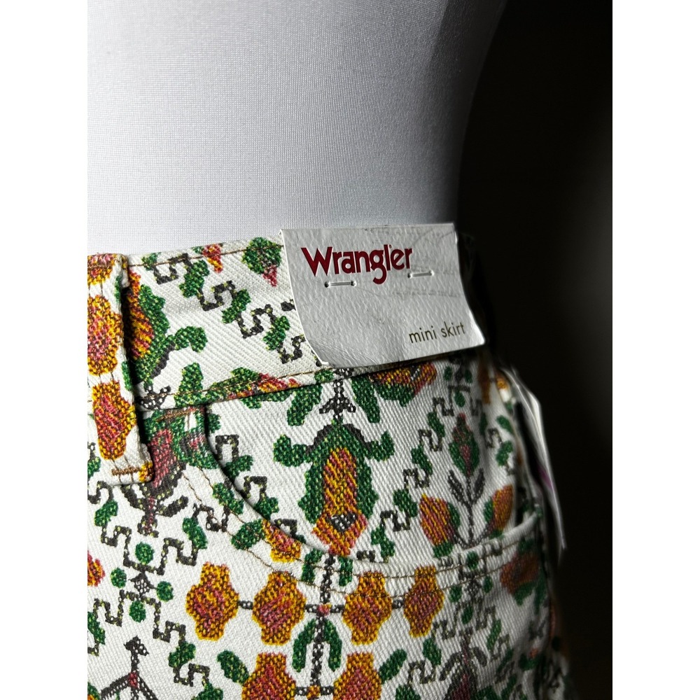 Wrangler Womens Tapestry Print Denim Mini Skirt Geometric Boho Green Orange - Picture 5 of 5